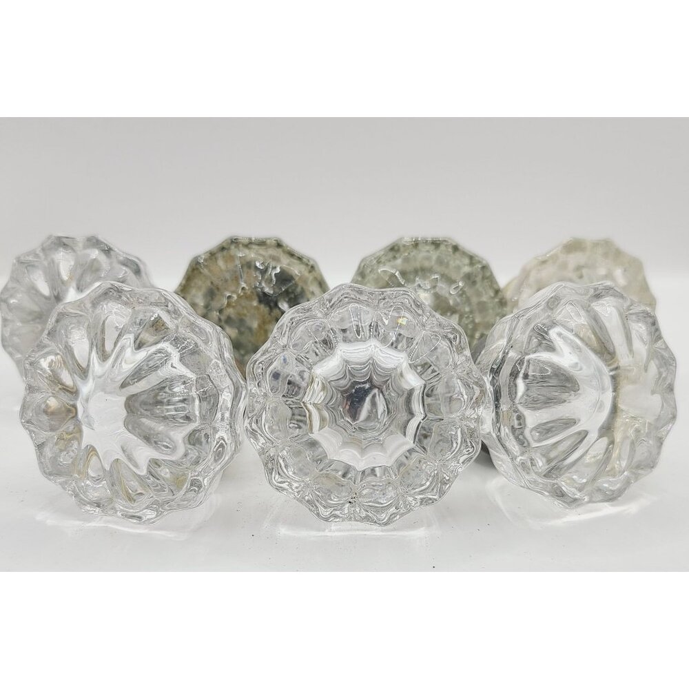 Antique Glass Brass Door Knobs Octagonal Design Architectural Salvage Set of 7 - Picture 2 of 9